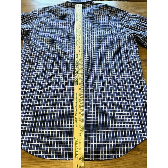 Bugatchi Uomo Shirt Men's Large Blue Checkered Flip Cuff Design Preppy‎ Formal - Picture 7 of 15
